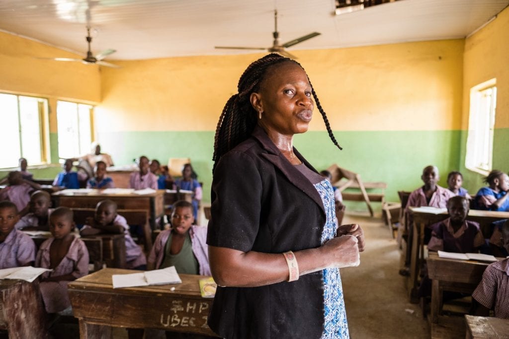 Abebi teaches in a primary school with no electricity or water and with no working toilet.